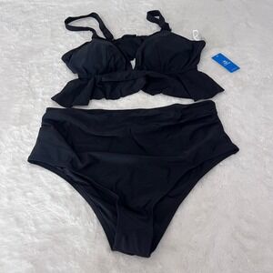 Cupshe Women's Black Ruffle High Waisted Bikini Set Size 2X DGA12C4A002AA NEW